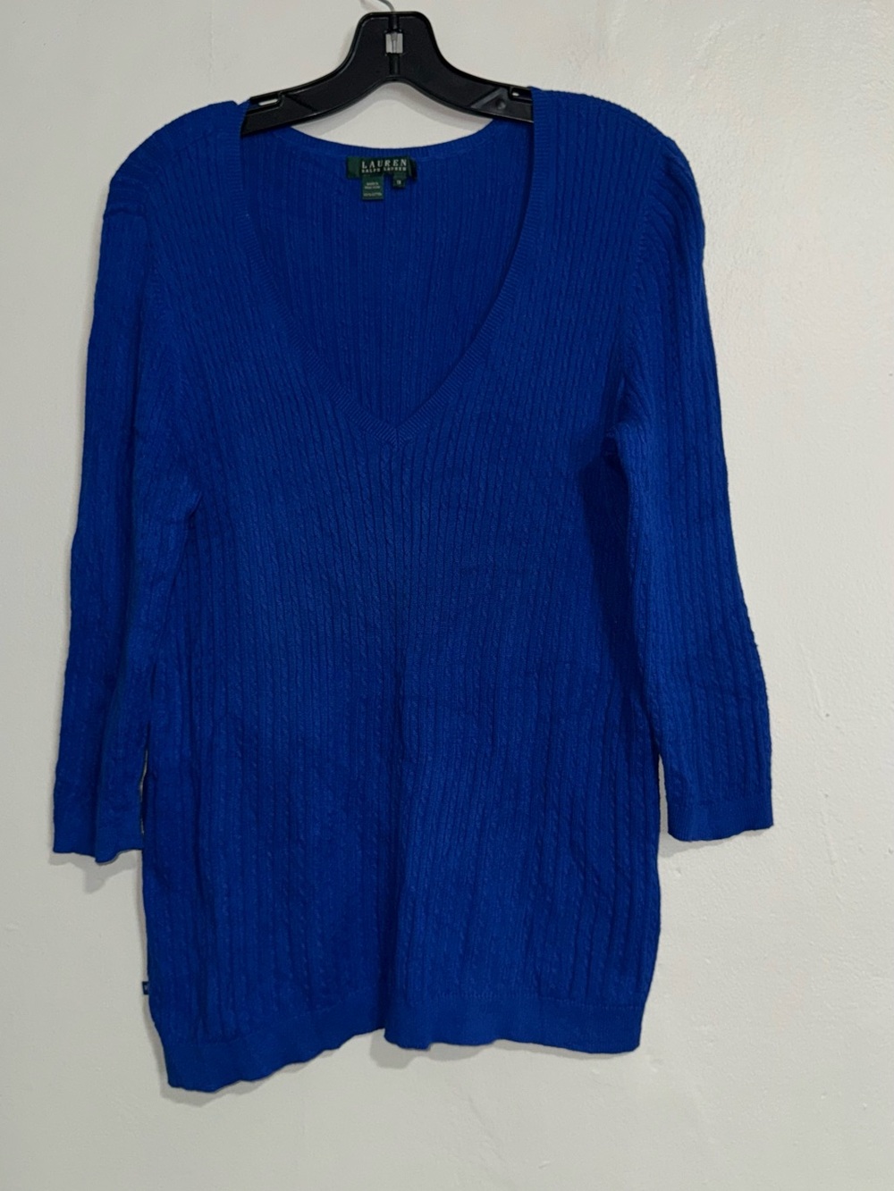 Lauren Ralph Lauren Women's Royal Blue V-Neck Cable Knit Sweater